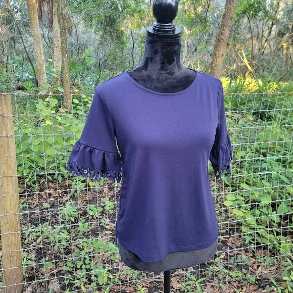 Banana Republic Navy Stretch Top Shirt Blouse Vell Sleeve Short Boho XS - Picture 1 of 6